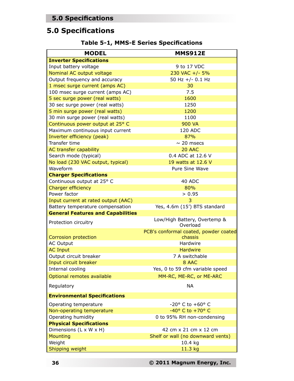 0 speciﬁ cations | Magnum Energy MMS-E Series User Manual | Page 43 / 51