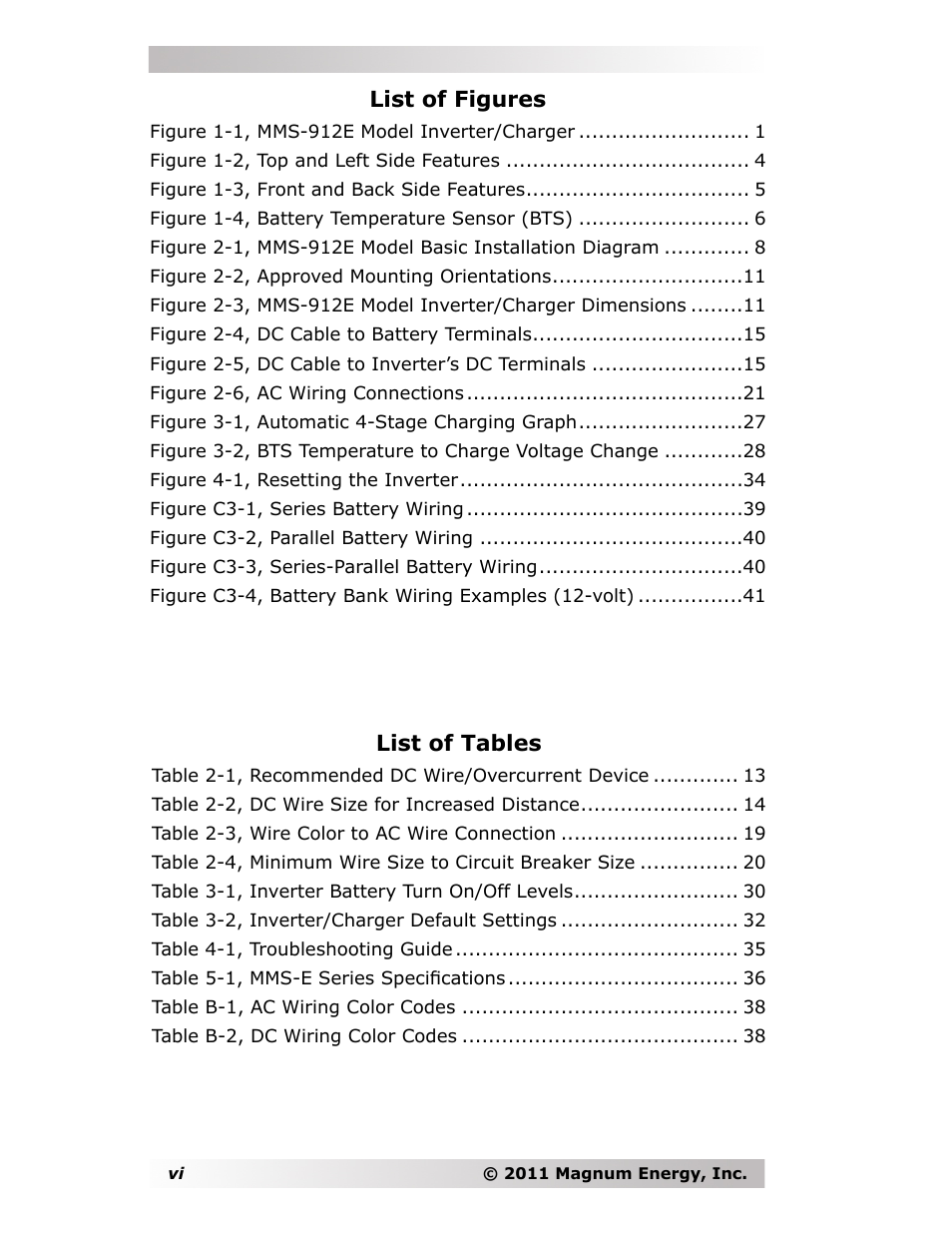 List of figures, List of tables | Magnum Energy MMS-E Series User Manual | Page 7 / 51