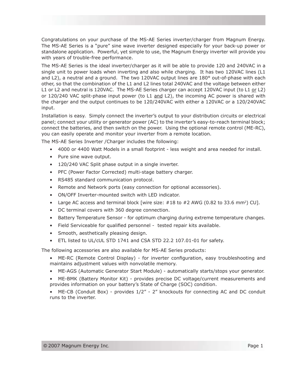 Magnum Energy MS-AEJ Series User Manual | Page 7 / 52