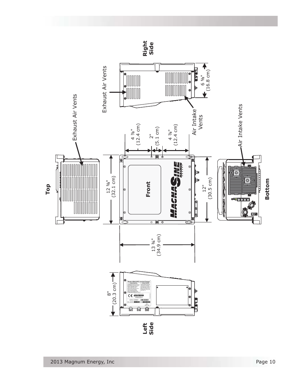 Installation, Bottom left side right side front, Exhaust air vents | Magnum Energy MS-PE Series User Manual | Page 17 / 64