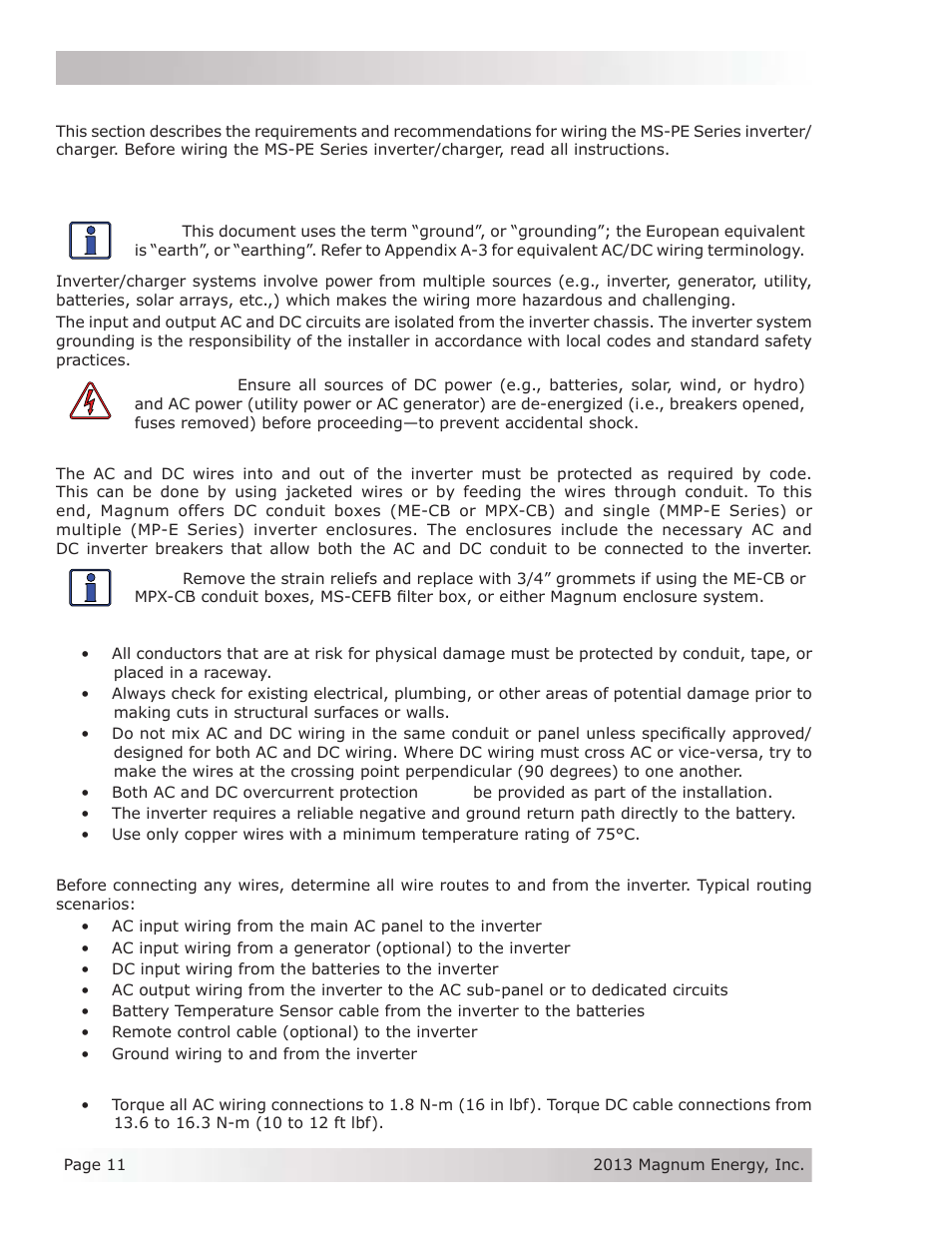 3 wiring the inverter – general requirements | Magnum Energy MS-PE Series User Manual | Page 18 / 64