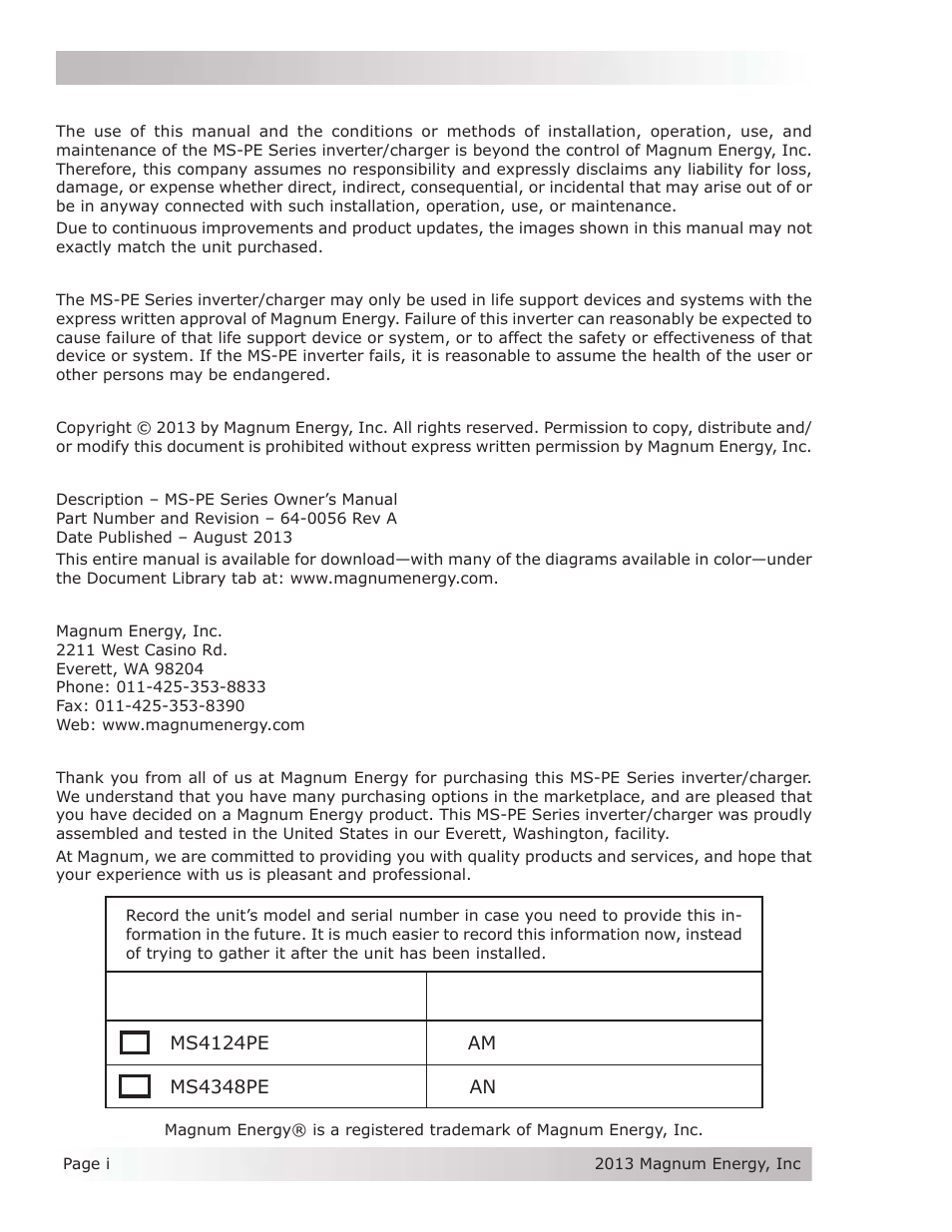 Magnum Energy MS-PE Series User Manual | Page 2 / 64