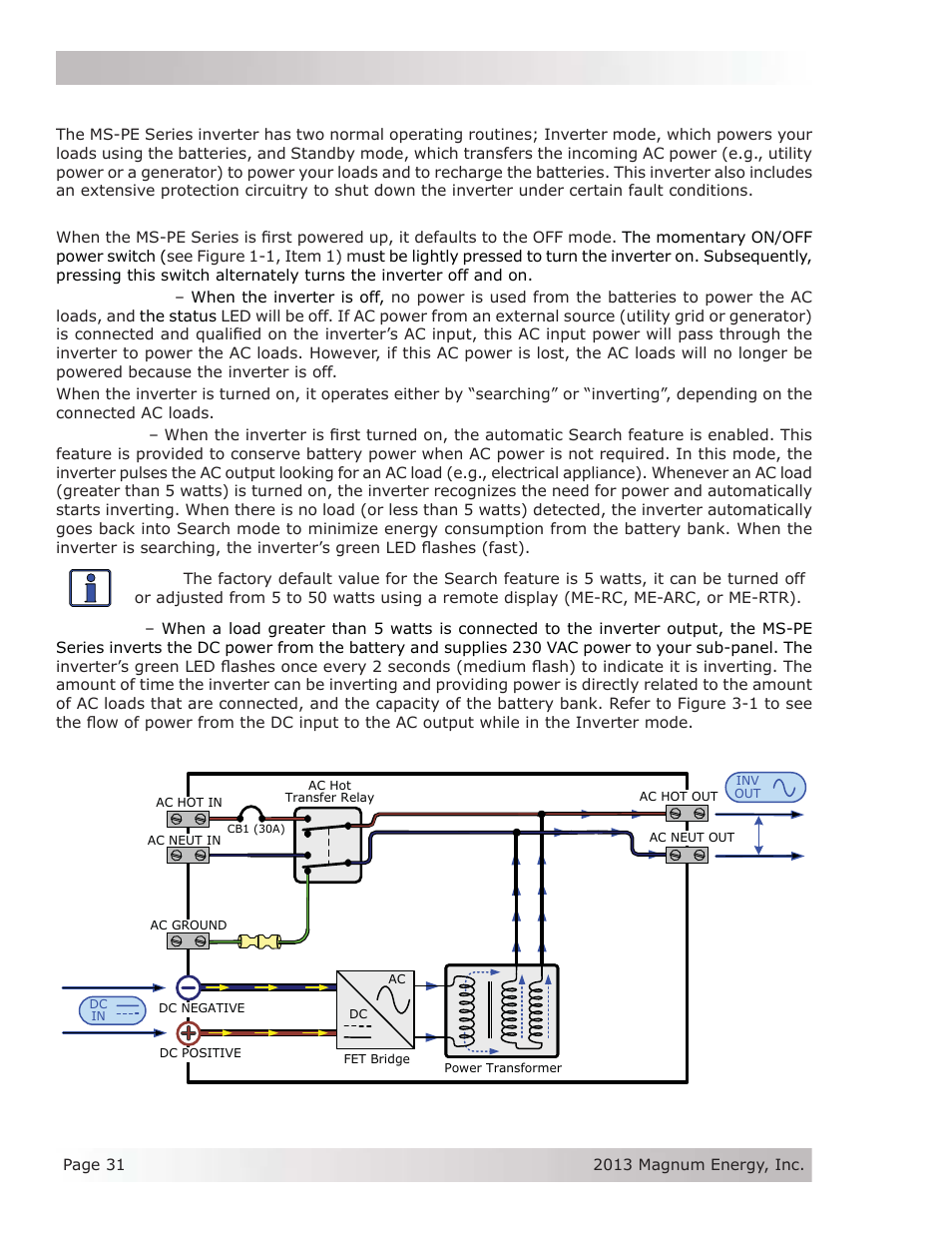 0 operation, 1 inverter mode, Operation | Magnum Energy MS-PE Series User Manual | Page 38 / 64