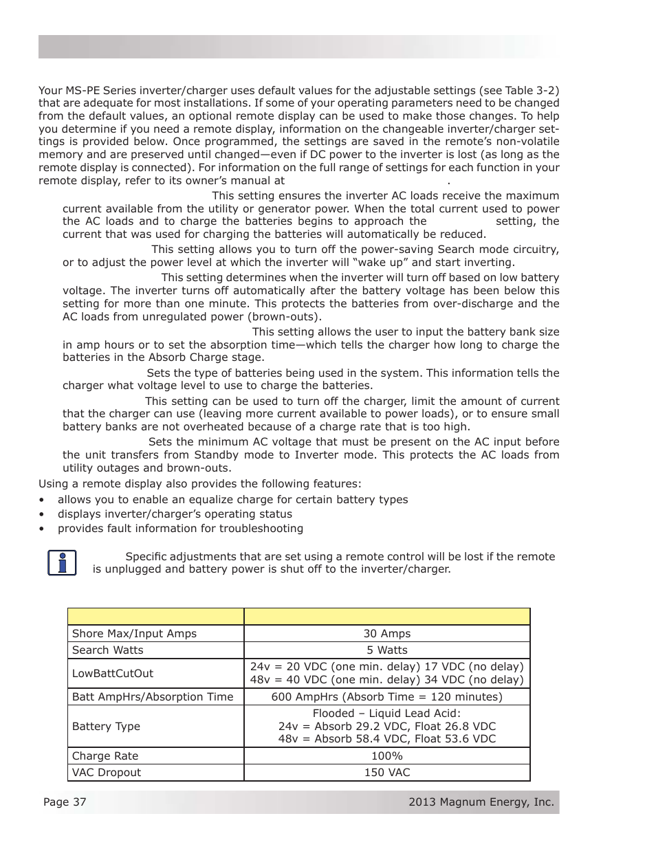 8 factory default values | Magnum Energy MS-PE Series User Manual | Page 44 / 64