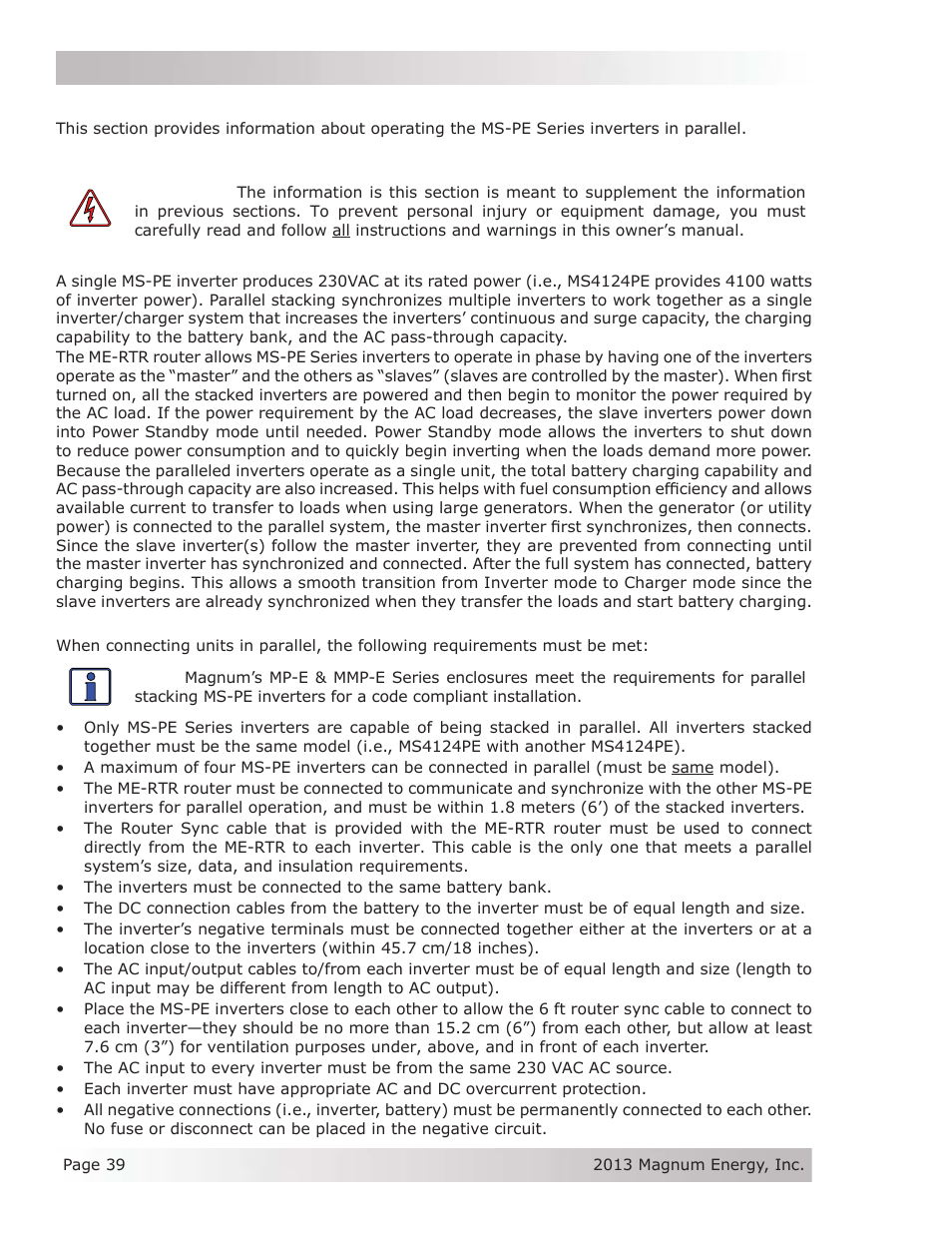 11 parallel operation | Magnum Energy MS-PE Series User Manual | Page 46 / 64