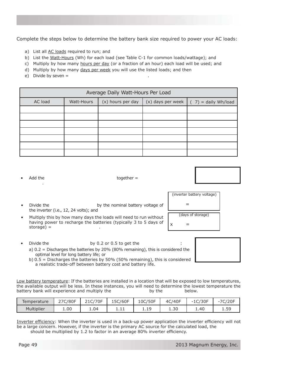 B-5 battery bank sizing worksheet | Magnum Energy MS-PE Series User Manual | Page 56 / 64