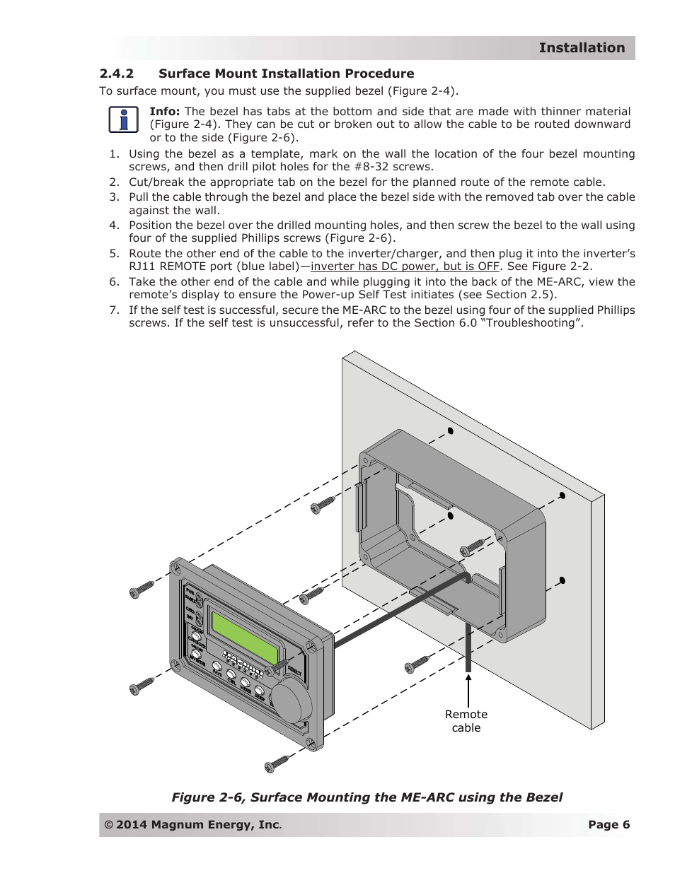 2 surface mount installation procedure | Magnum Energy ME-ARC Remote User Manual | Page 13 / 139
