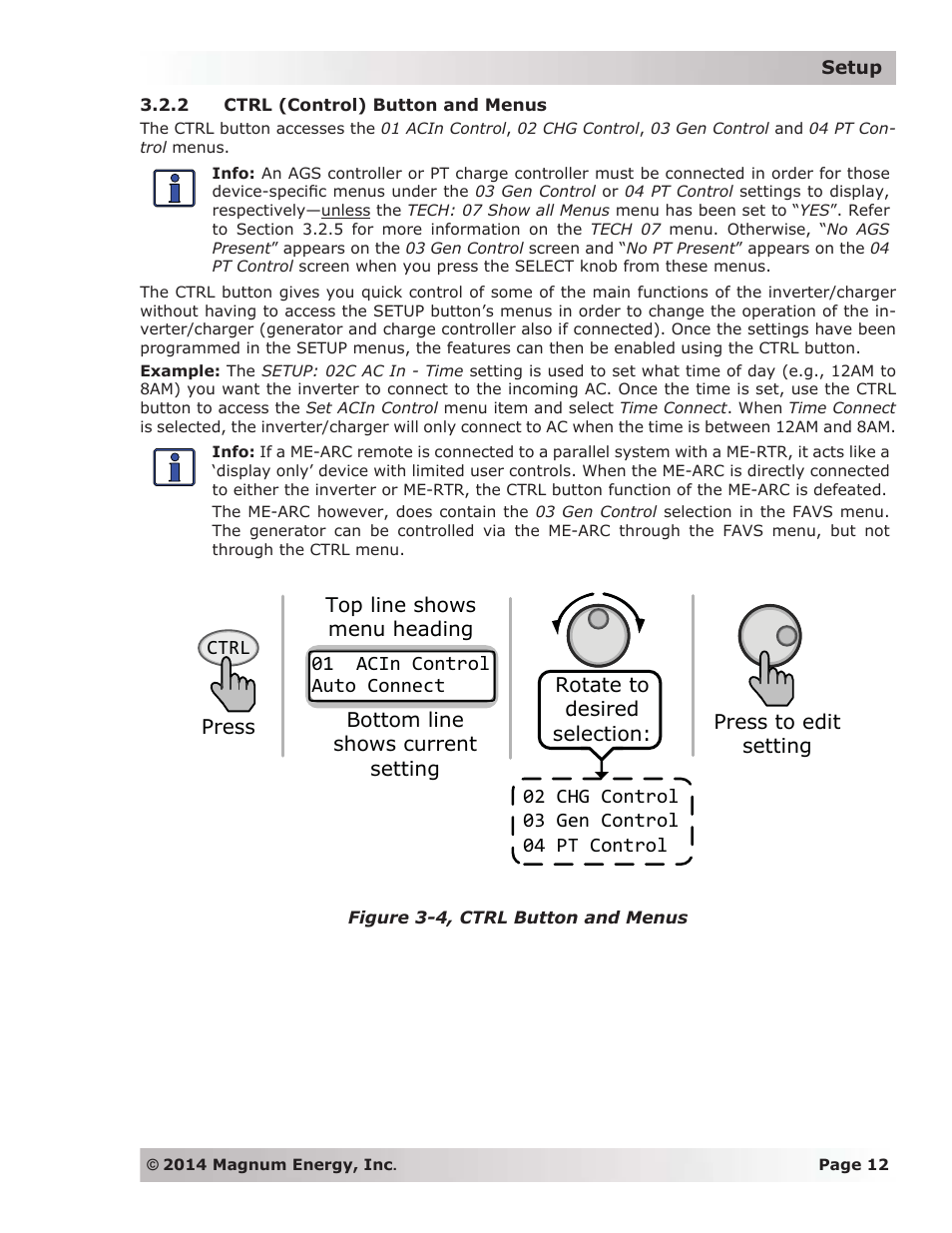 2 ctrl (control) button and menus | Magnum Energy ME-ARC Remote User Manual | Page 19 / 139