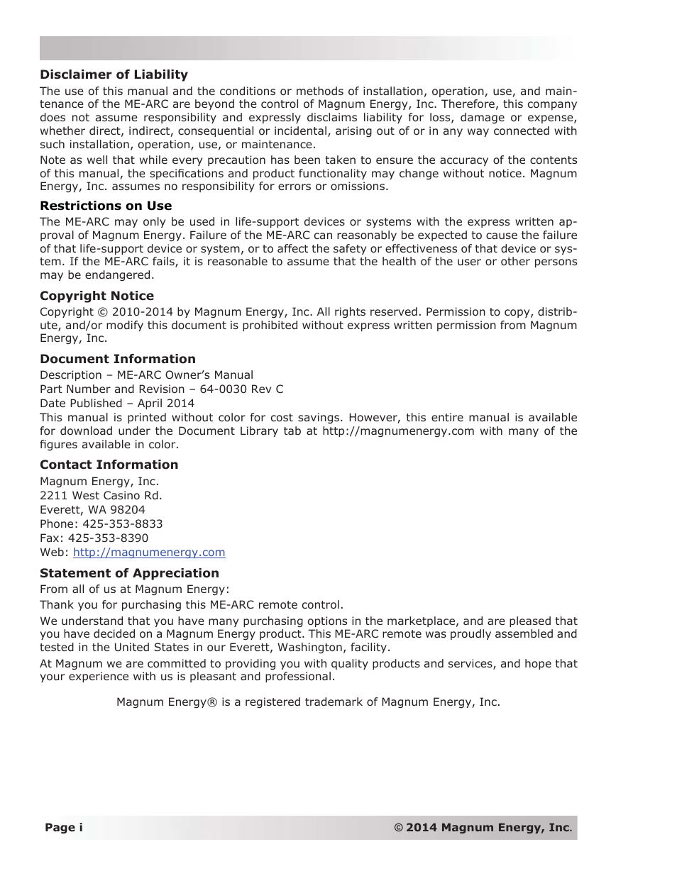 Magnum Energy ME-ARC Remote User Manual | Page 2 / 139