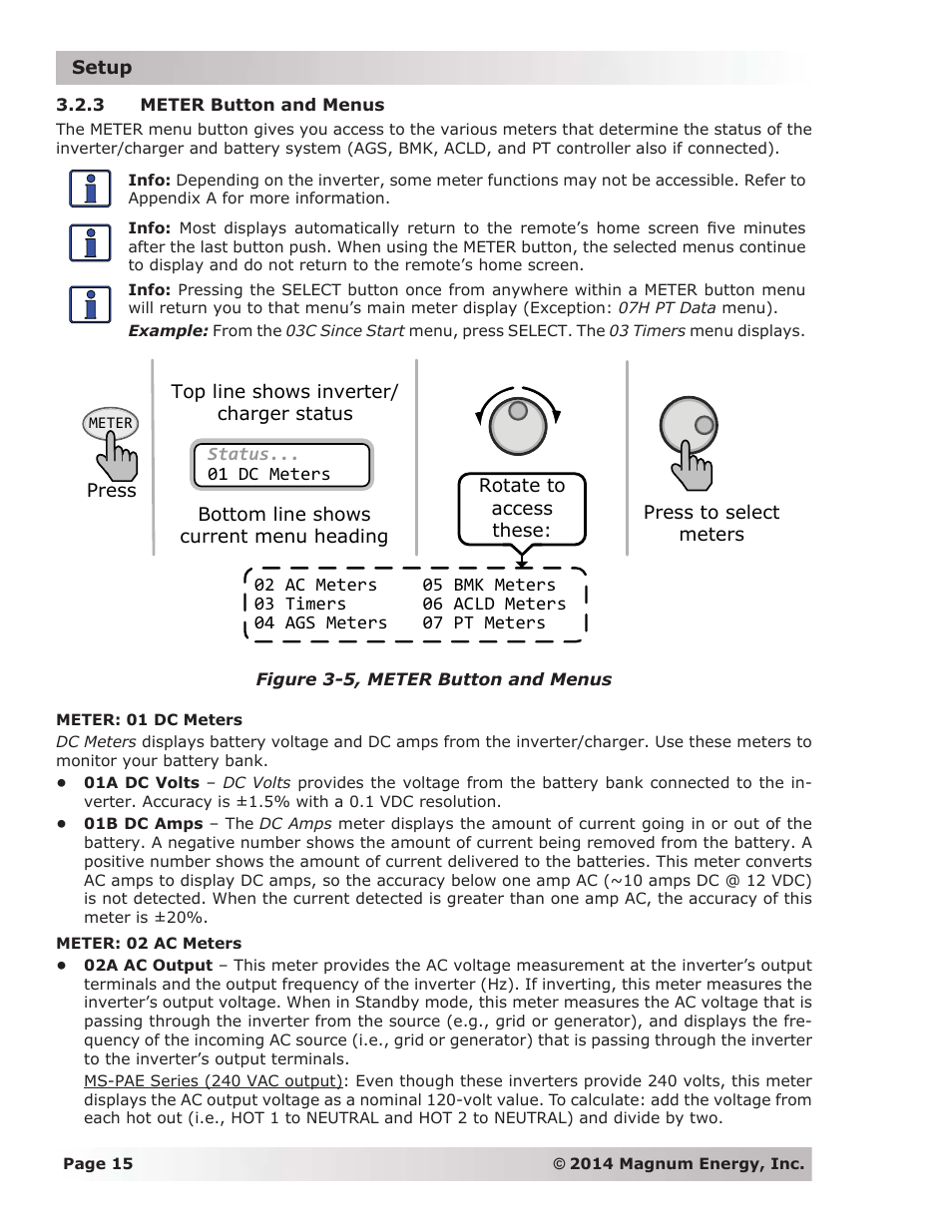 3 meter button and menus | Magnum Energy ME-ARC Remote User Manual | Page 22 / 139