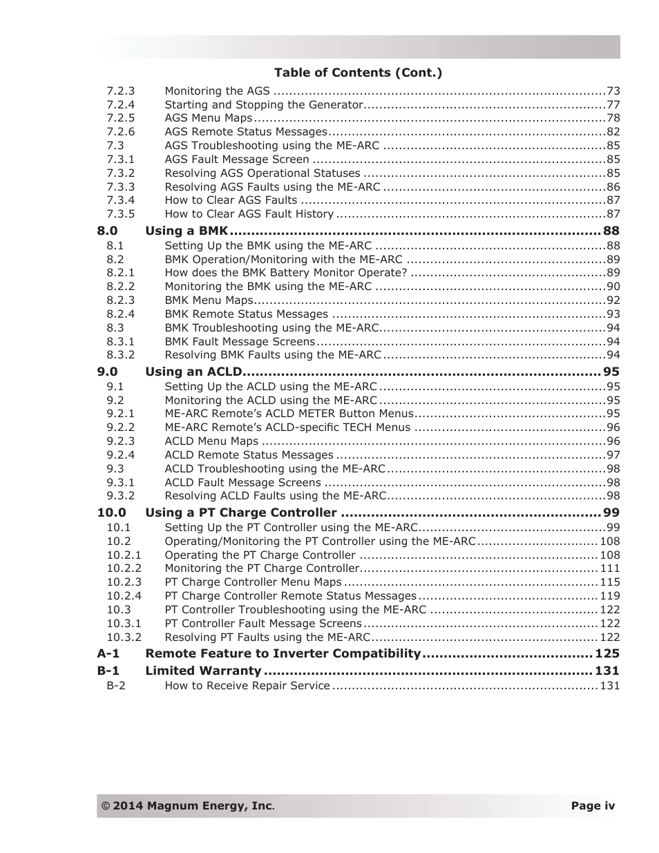 Magnum Energy ME-ARC Remote User Manual | Page 5 / 139