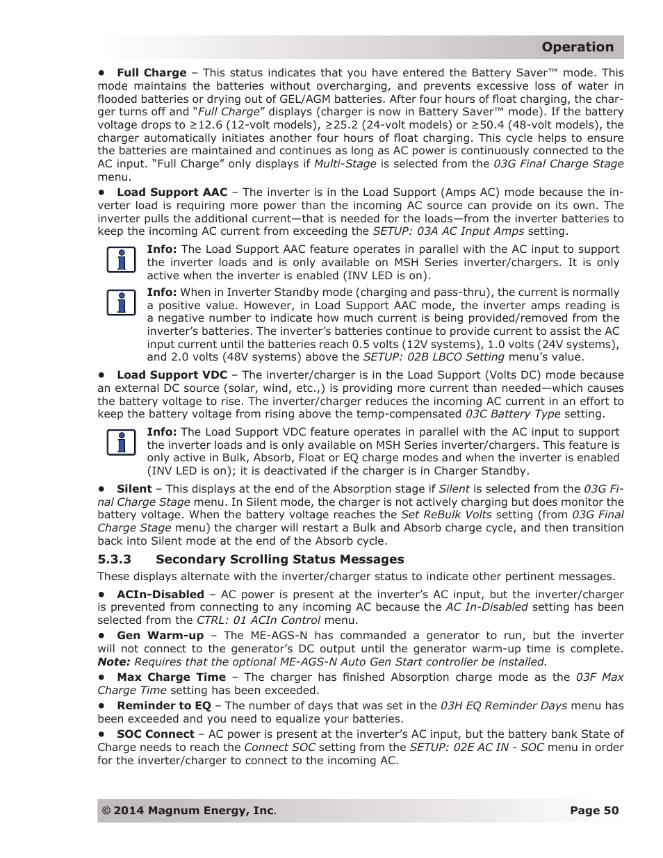 3 secondary scrolling status messages | Magnum Energy ME-ARC Remote User Manual | Page 57 / 139