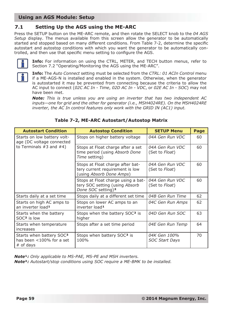 1 setting up the ags using the me-arc | Magnum Energy ME-ARC Remote User Manual | Page 66 / 139