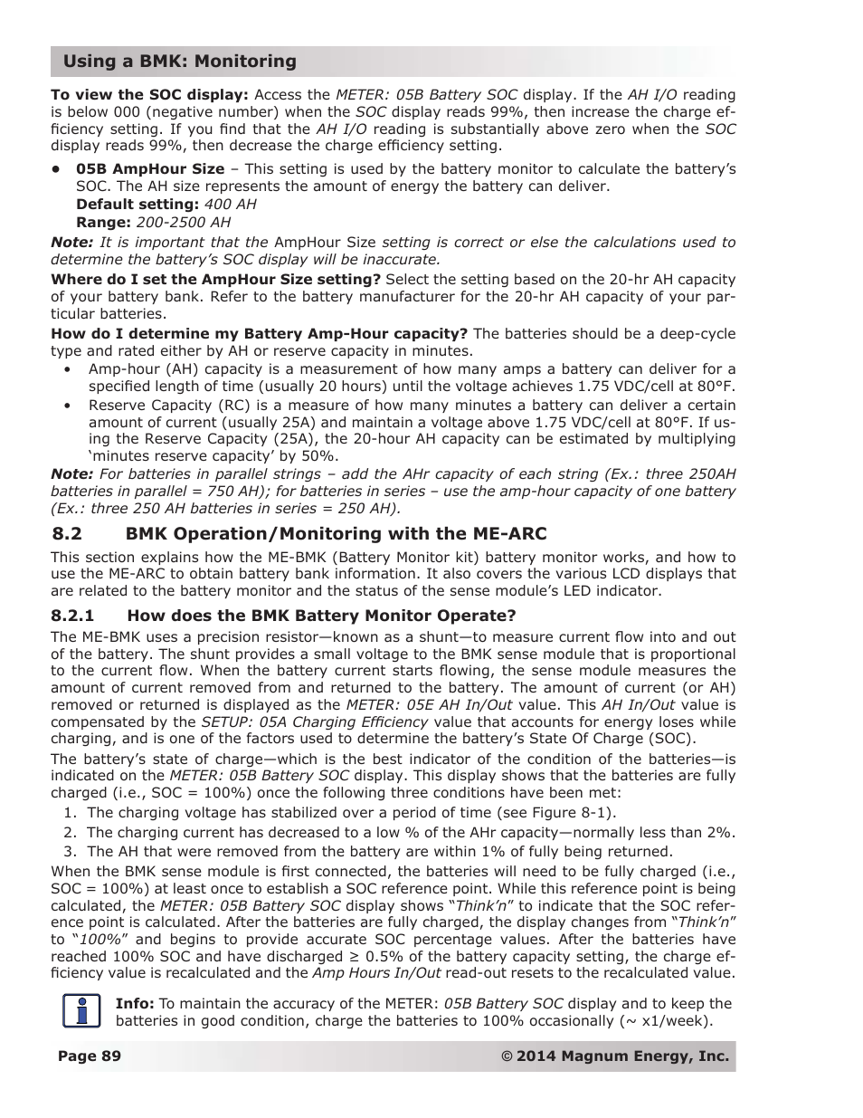 2 bmk operation/monitoring with the me-arc, 1 how does the bmk battery monitor operate | Magnum Energy ME-ARC Remote User Manual | Page 96 / 139