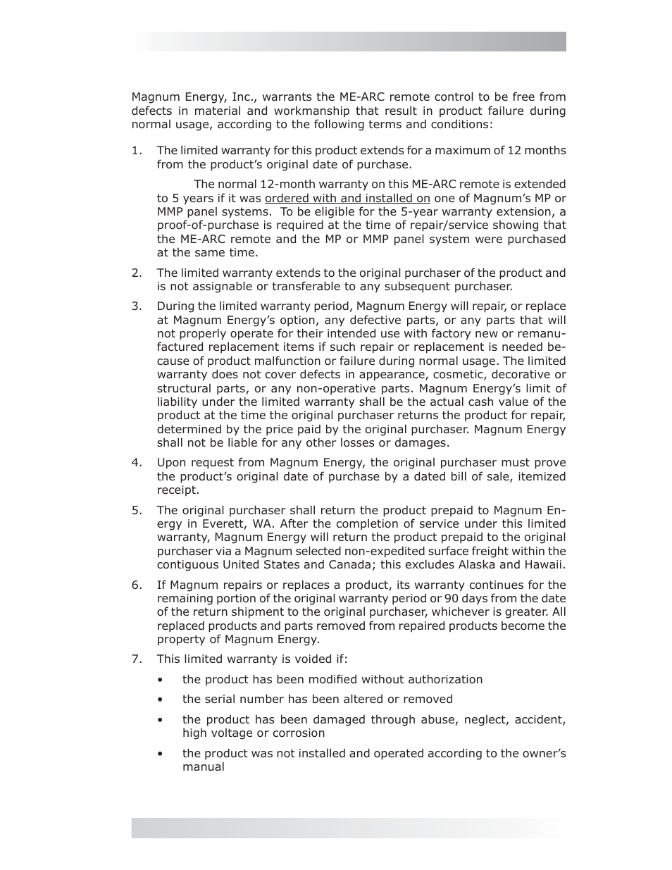 0 limited warranty, 0 service and warranty info 9.0 limited warranty | Magnum Energy ME-ARC Remote User Manual | Page 105 / 107