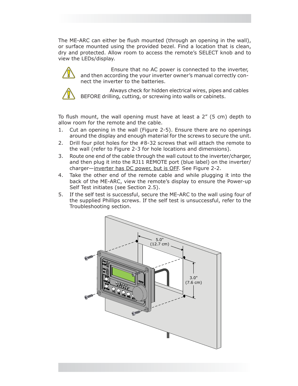 4 mounting the me-arc remote, 0 installation 2.4 mounting the me-arc remote | Magnum Energy ME-ARC Remote User Manual | Page 11 / 107