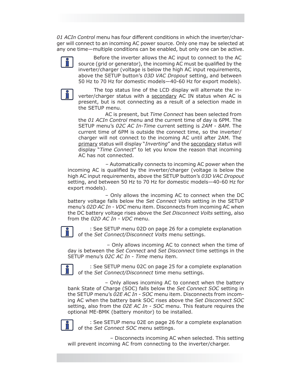 Ctrl: 01 acin control, 0 setup | Magnum Energy ME-ARC Remote User Manual | Page 23 / 107