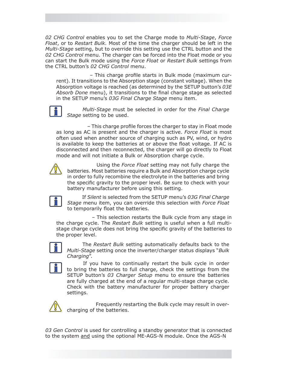 Ctrl: 02 chg (charge) control, Ctrl: 03 gen control, 0 setup | Magnum Energy ME-ARC Remote User Manual | Page 24 / 107