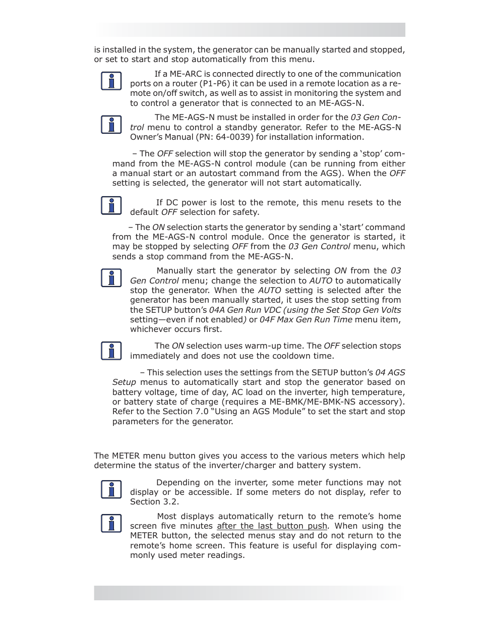 3 meter button and menus, 0 setup | Magnum Energy ME-ARC Remote User Manual | Page 25 / 107