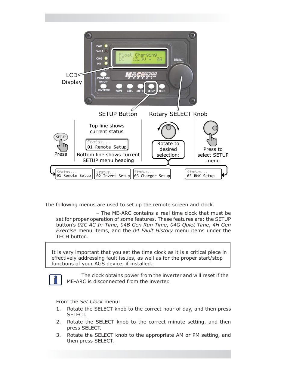 Setup: 01 remote setup, 0 setup | Magnum Energy ME-ARC Remote User Manual | Page 28 / 107