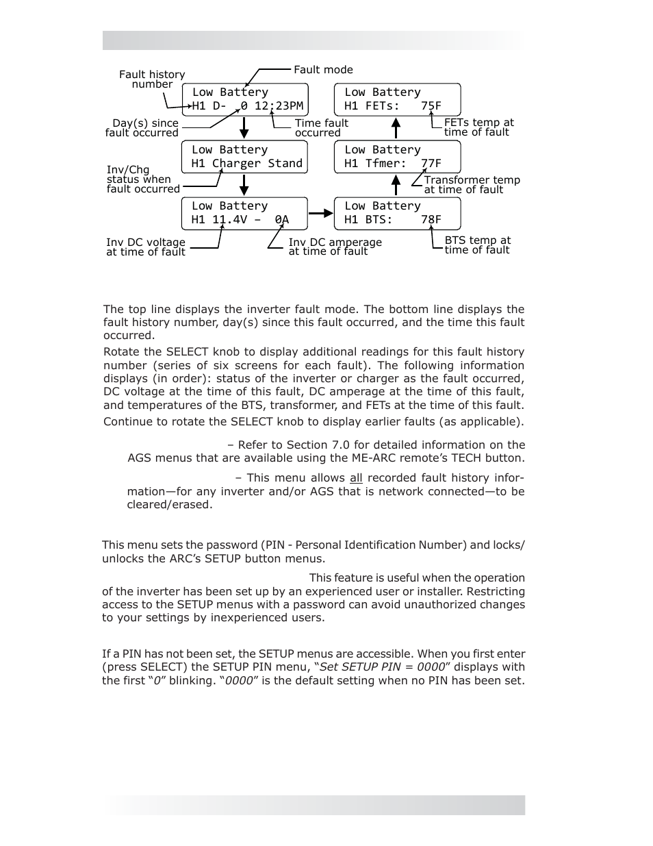 Tech: 05 setup pin, 0 setup | Magnum Energy ME-ARC Remote User Manual | Page 46 / 107