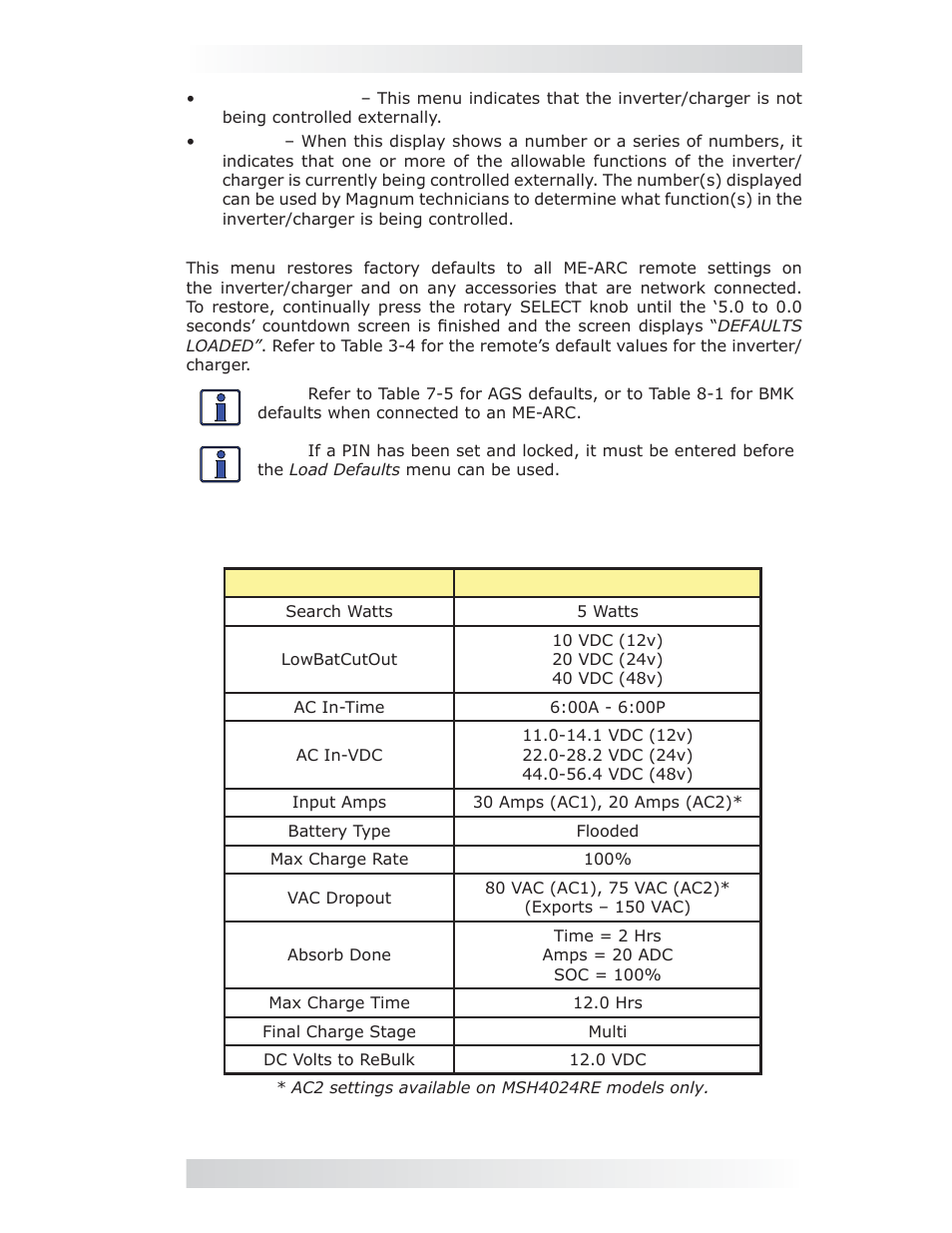 Tech: 07 load defaults, 0 setup | Magnum Energy ME-ARC Remote User Manual | Page 49 / 107