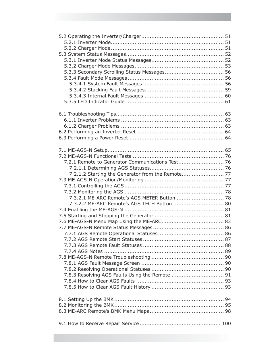 Table of contents (cont.) | Magnum Energy ME-ARC Remote User Manual | Page 5 / 107