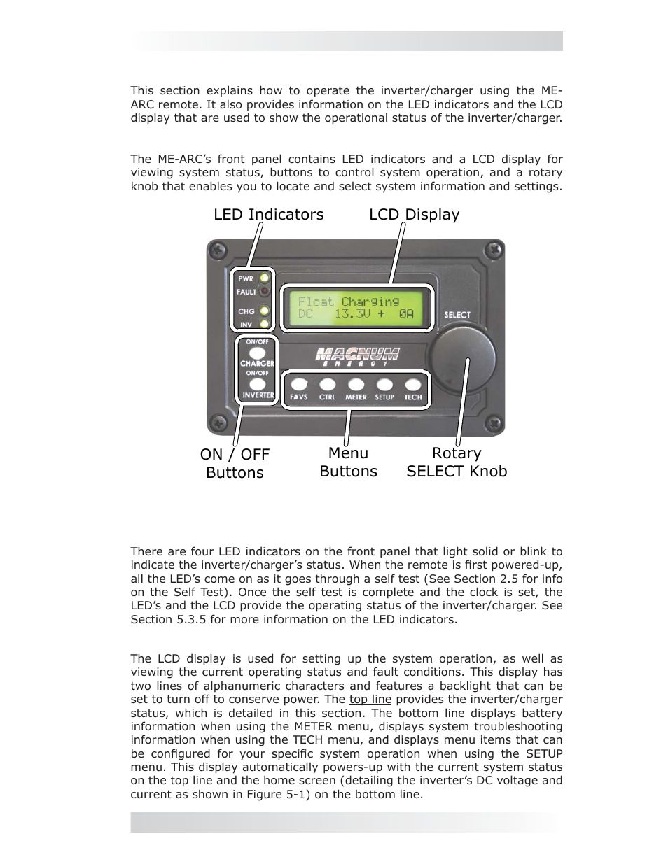 0 operation, 1 front panel | Magnum Energy ME-ARC Remote User Manual | Page 55 / 107