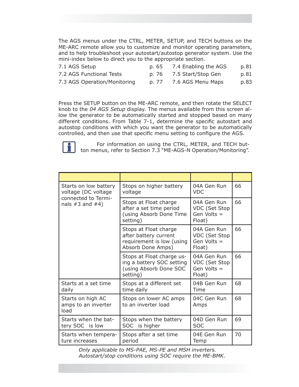 0 using a me-ags-n module, 1 me-ags-n setup, 0 using an ags module | Magnum Energy ME-ARC Remote User Manual | Page 71 / 107
