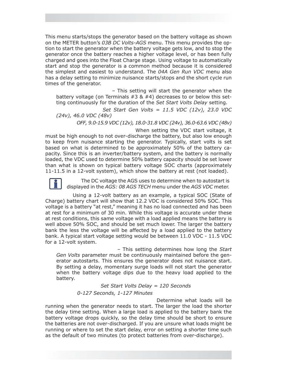 Setup: 04a gen run vdc menu, 0 using an ags module | Magnum Energy ME-ARC Remote User Manual | Page 72 / 107