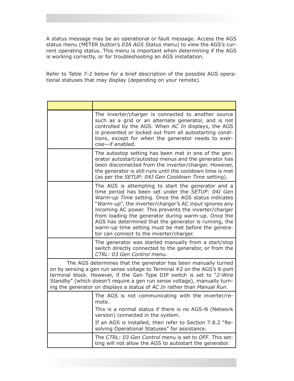 7 me-ags-n remote status messages, 0 using an ags module | Magnum Energy ME-ARC Remote User Manual | Page 92 / 107