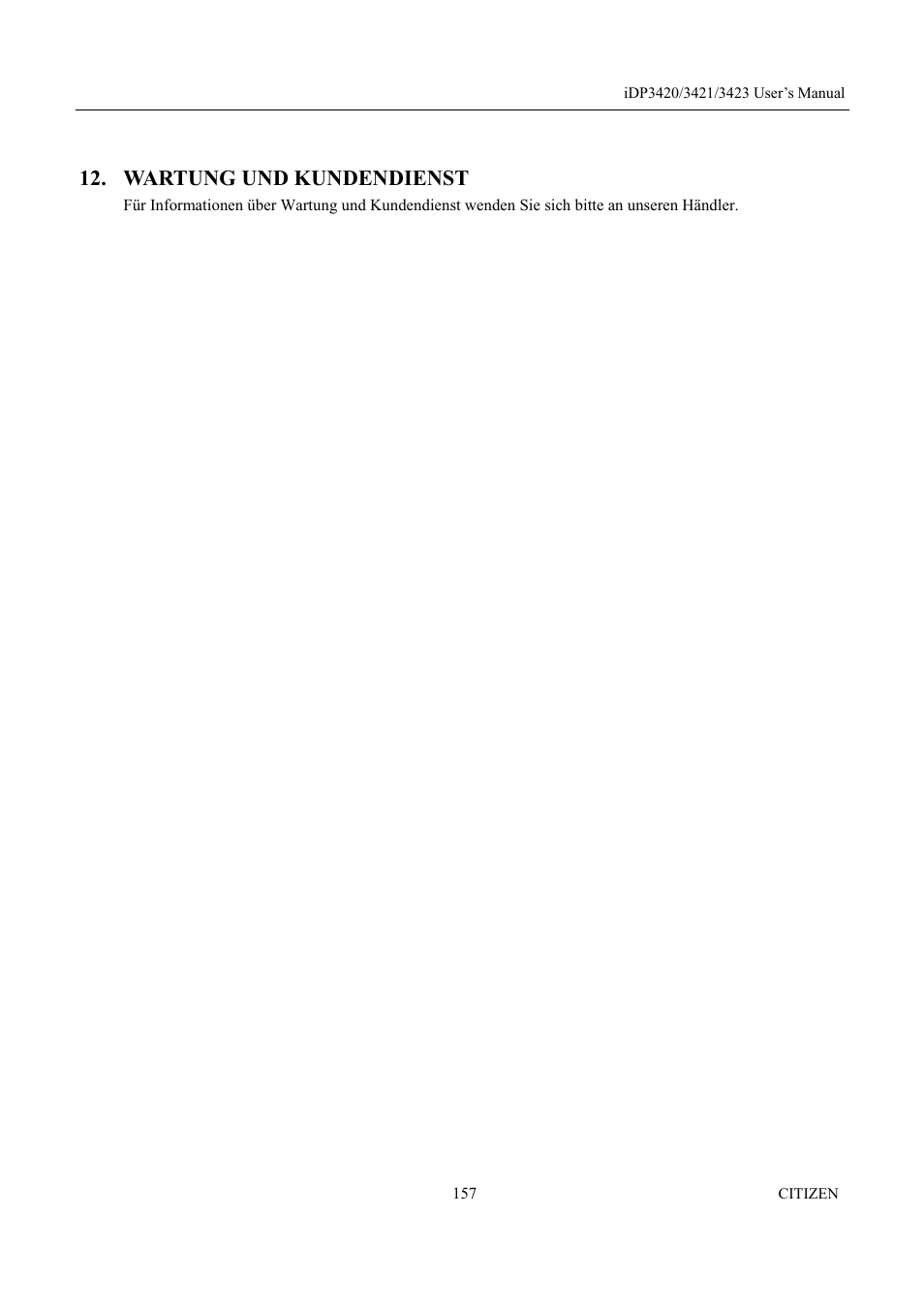 Wartung und kundendienst | Citizen Systems iDP3423 User Manual | Page 173 / 174