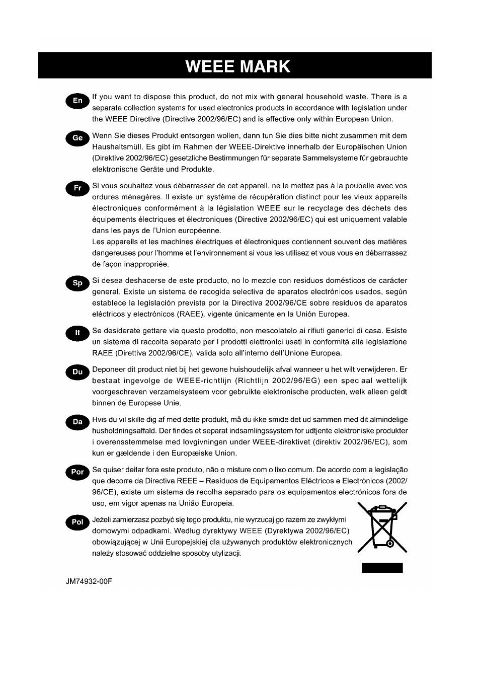 Weee mark | Citizen Systems iDP3423 User Manual | Page 2 / 174