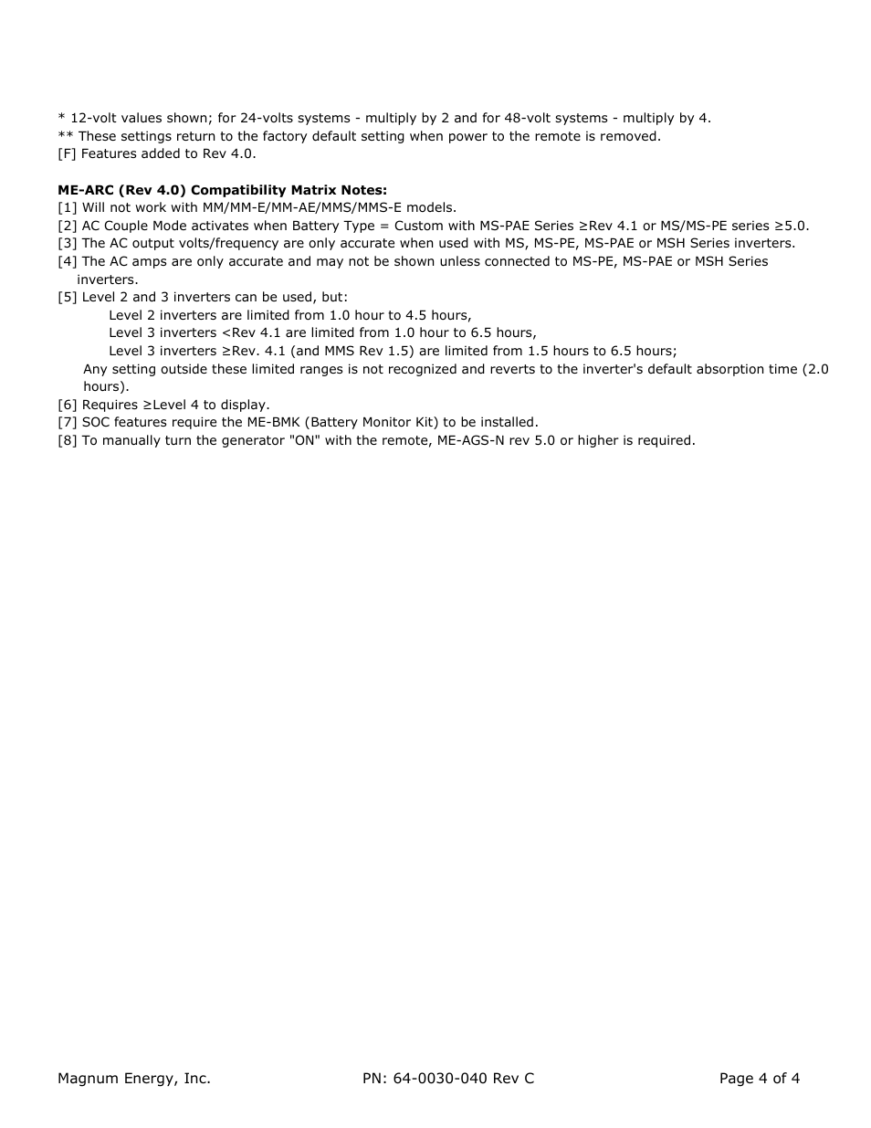 Magnum Energy ME-ARC Remote User Manual | Page 4 / 4