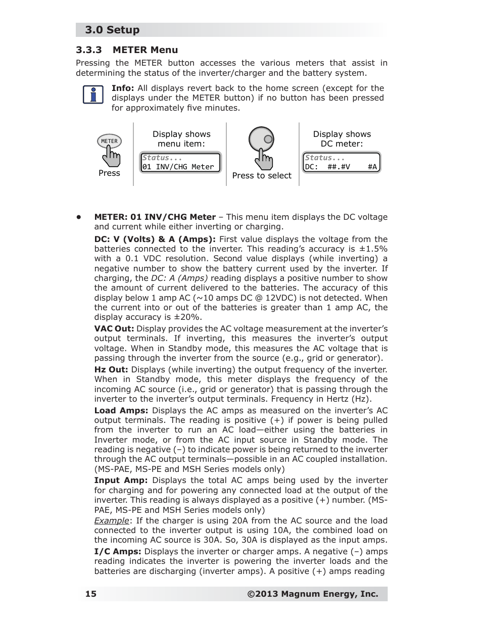 3 meter menu, 0 setup | Magnum Energy ME-RC Remote User Manual | Page 22 / 87