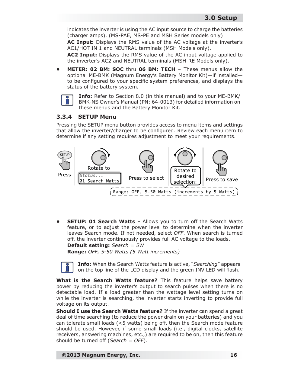 4 setup menu, 0 setup | Magnum Energy ME-RC Remote User Manual | Page 23 / 87