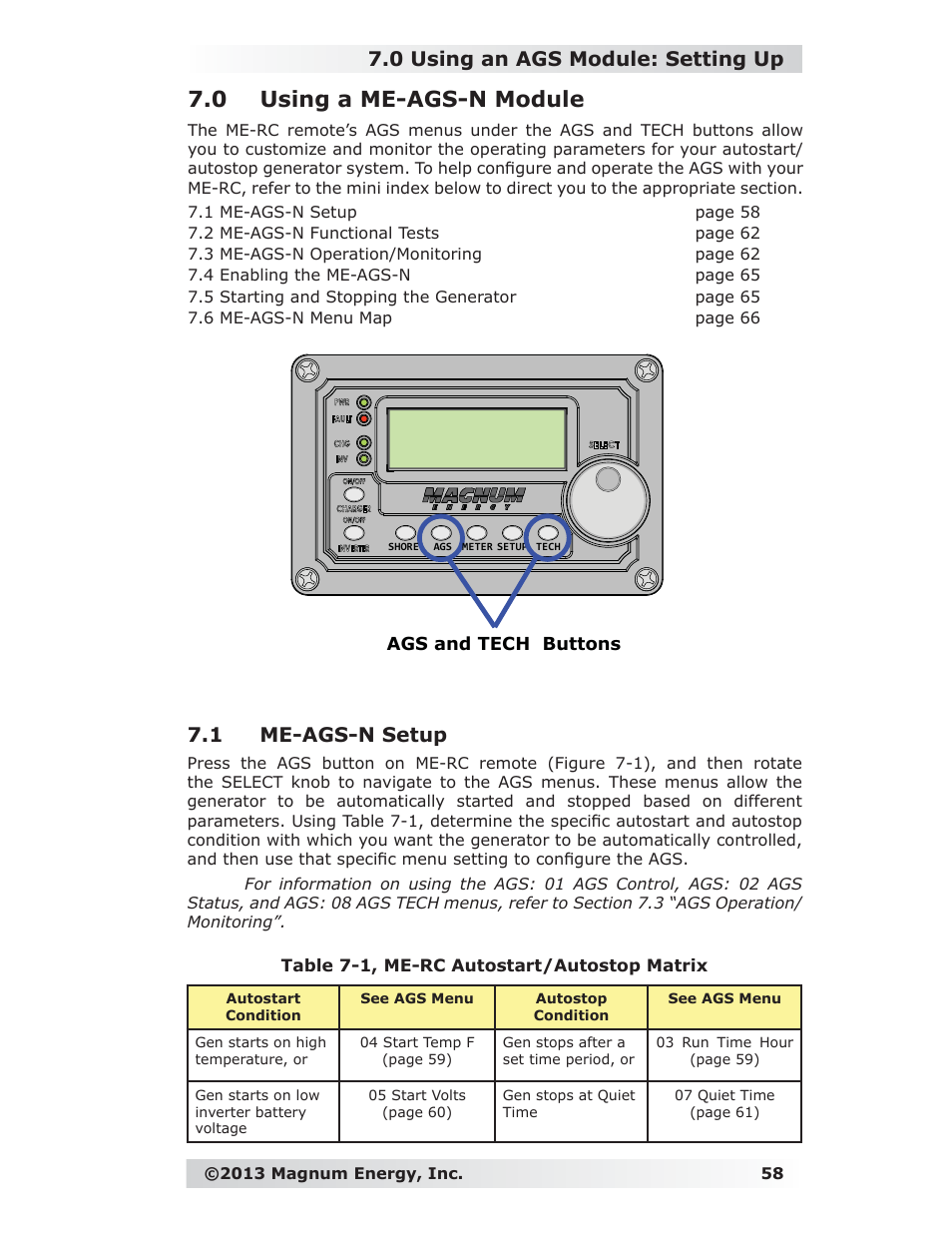 0 using a me-ags-n module, 1 me-ags-n setup, 0 using an ags module: setting up | Magnum Energy ME-RC Remote User Manual | Page 65 / 87