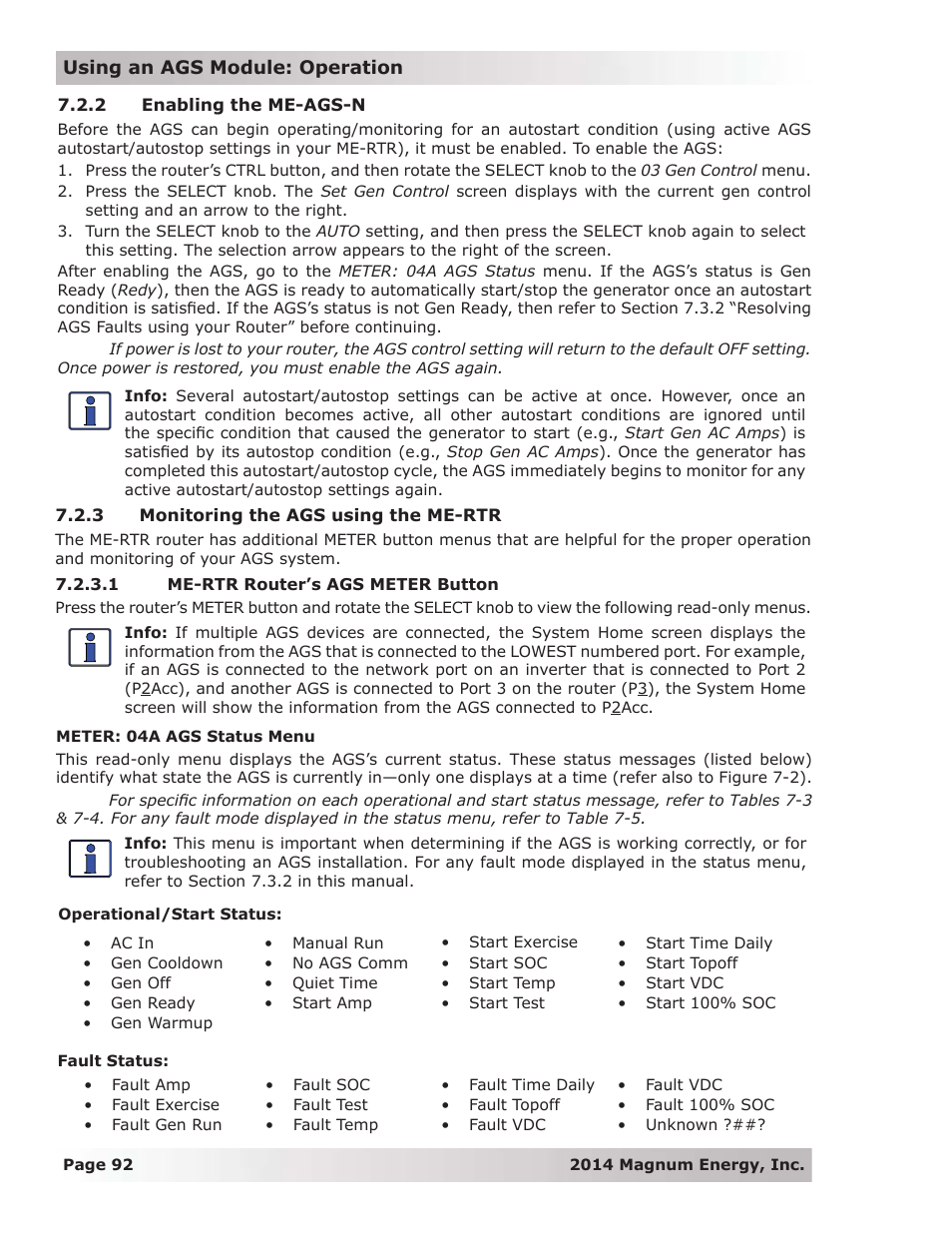 2 enabling the me-ags-n, 3 monitoring the ags using the me-rtr, 1 me-rtr router’s ags meter button | Magnum Energy ME-RTR Router User Manual | Page 100 / 135
