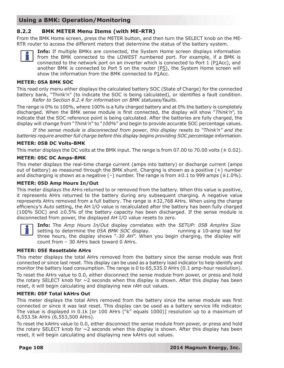 2 bmk meter menu items (with me-rtr) | Magnum Energy ME-RTR Router User Manual | Page 116 / 135