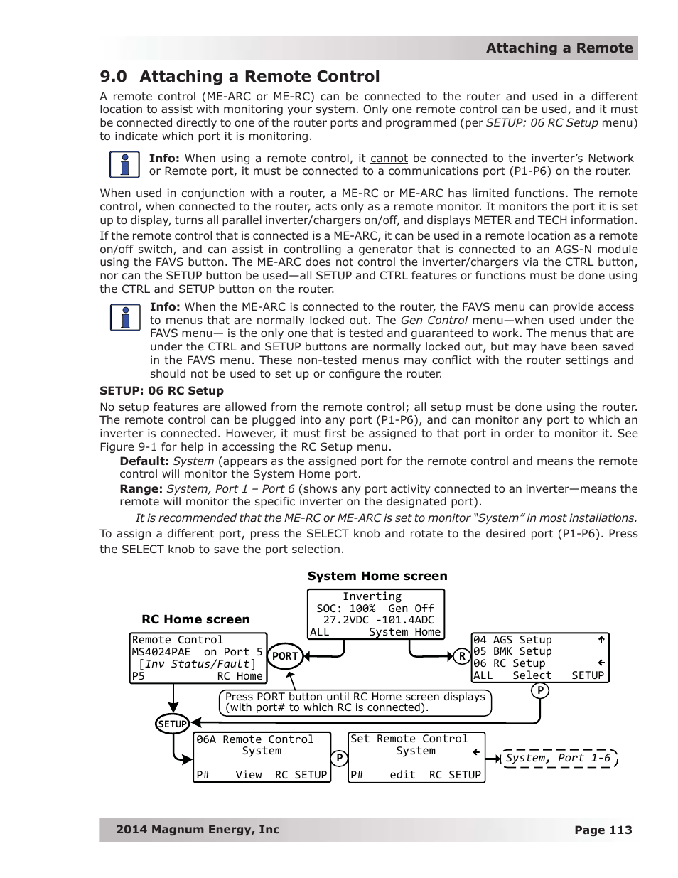 0 attaching a remote control | Magnum Energy ME-RTR Router User Manual | Page 121 / 135
