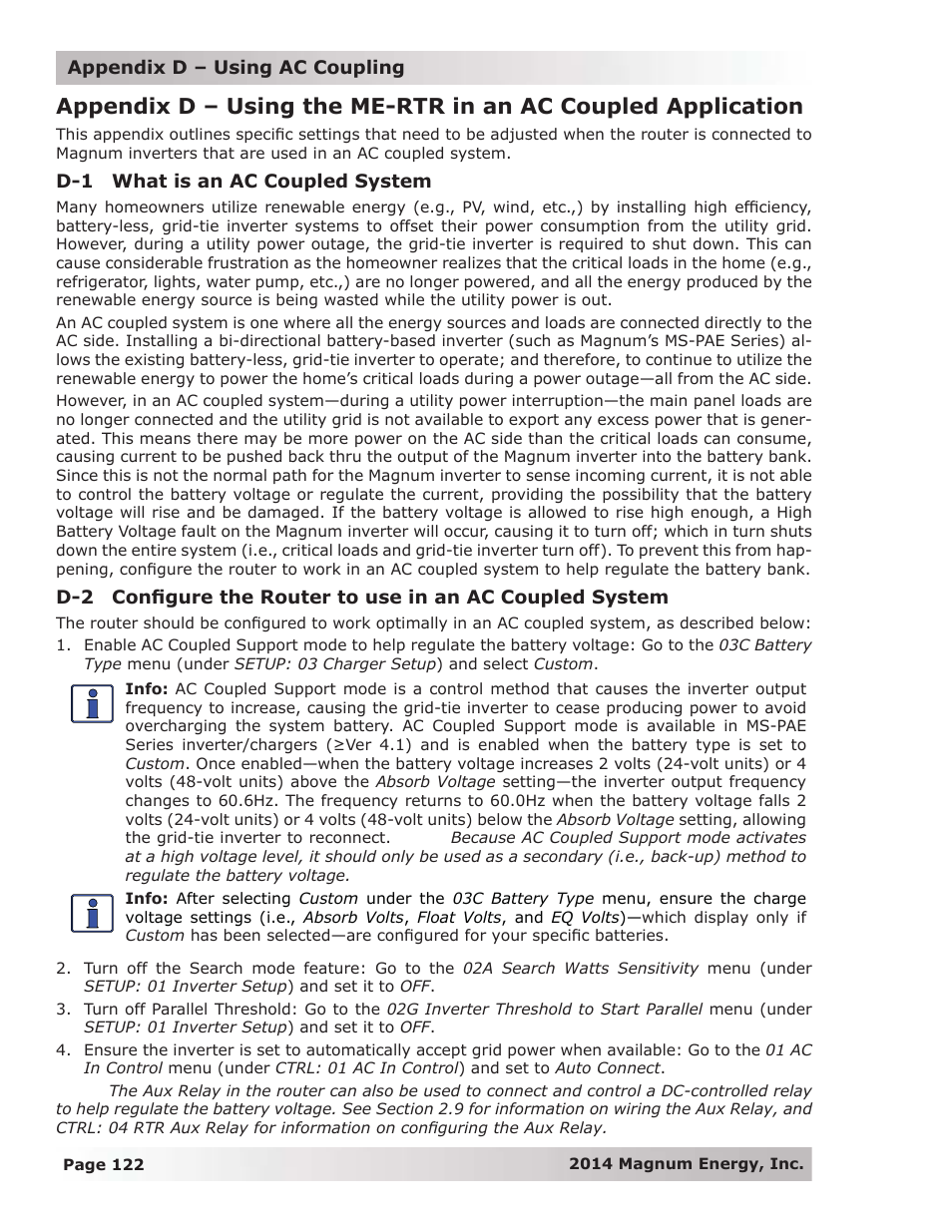 D-1 what is an ac coupled system | Magnum Energy ME-RTR Router User Manual | Page 130 / 135