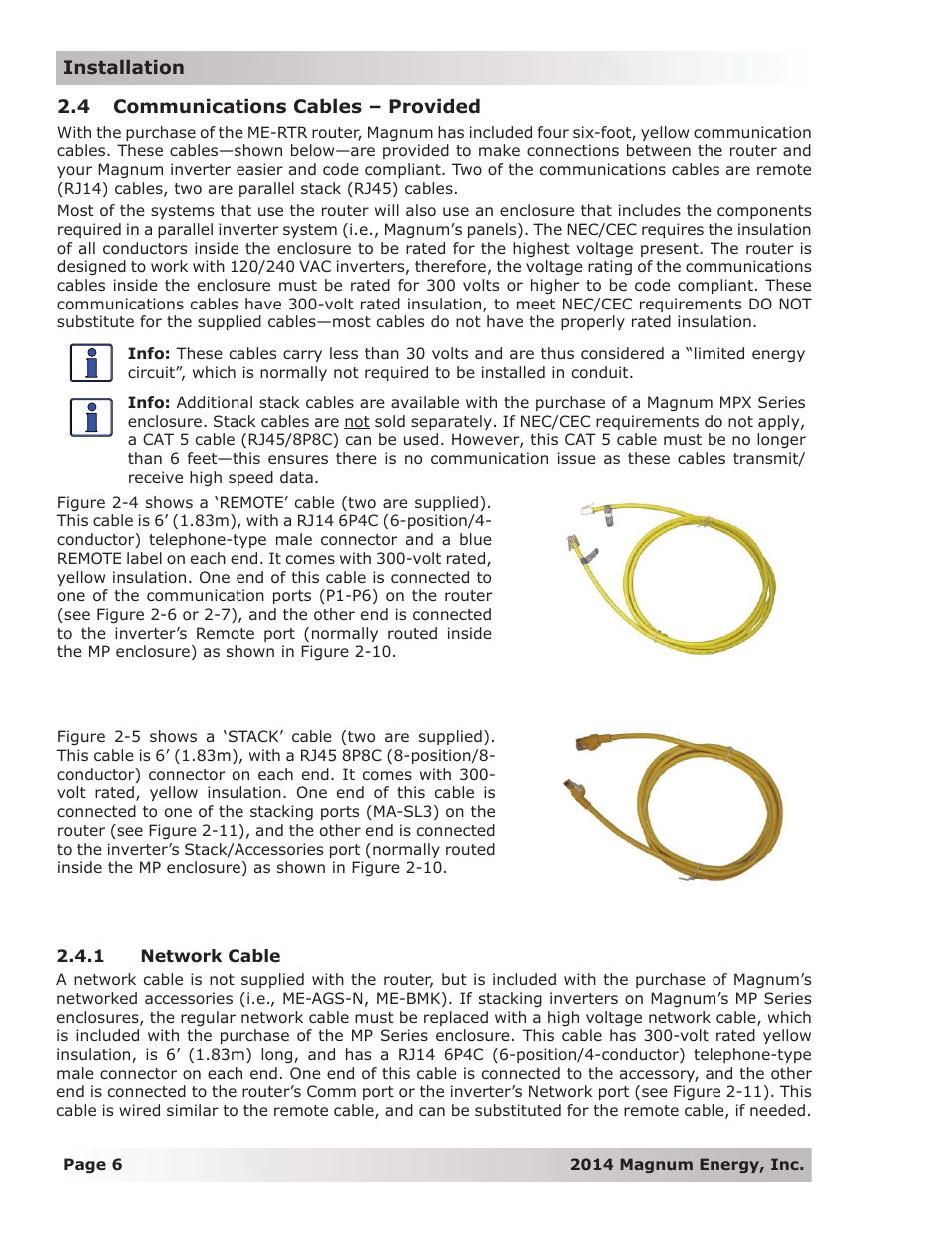 4 communications cables – provided, 1 network cable | Magnum Energy ME-RTR Router User Manual | Page 14 / 135
