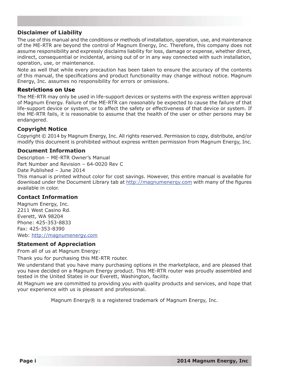 Magnum Energy ME-RTR Router User Manual | Page 2 / 135