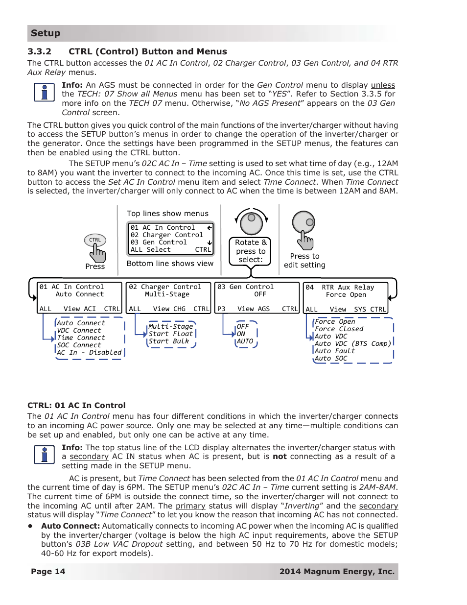 2 ctrl (control) button and menus | Magnum Energy ME-RTR Router User Manual | Page 22 / 135