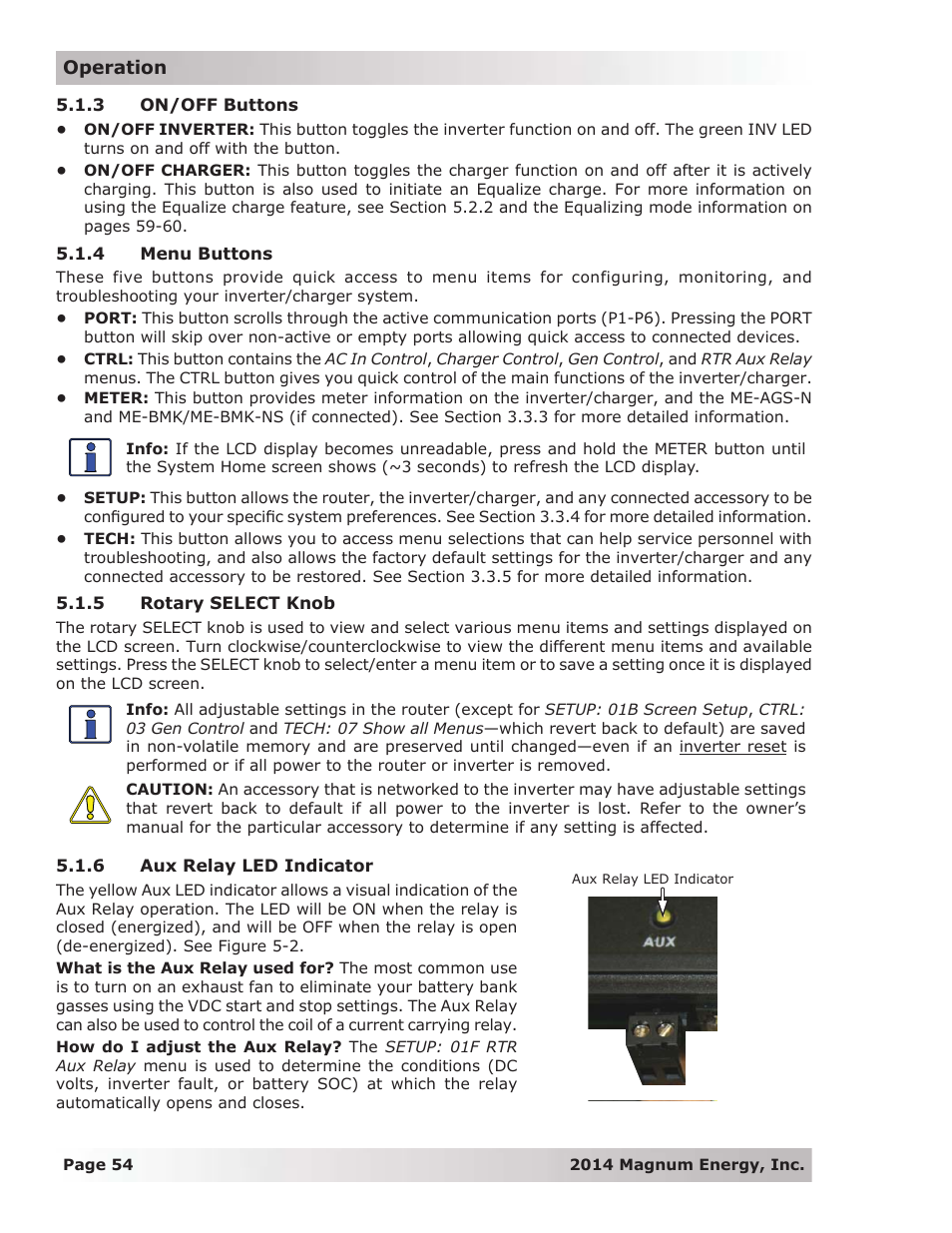 3 on/off buttons, 4 menu buttons, 5 rotary select knob | 6 aux relay led indicator | Magnum Energy ME-RTR Router User Manual | Page 62 / 135