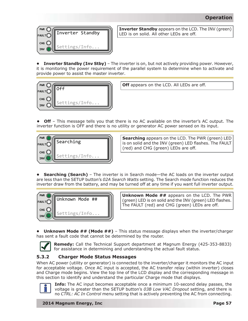 2 charger mode status messages | Magnum Energy ME-RTR Router User Manual | Page 65 / 135