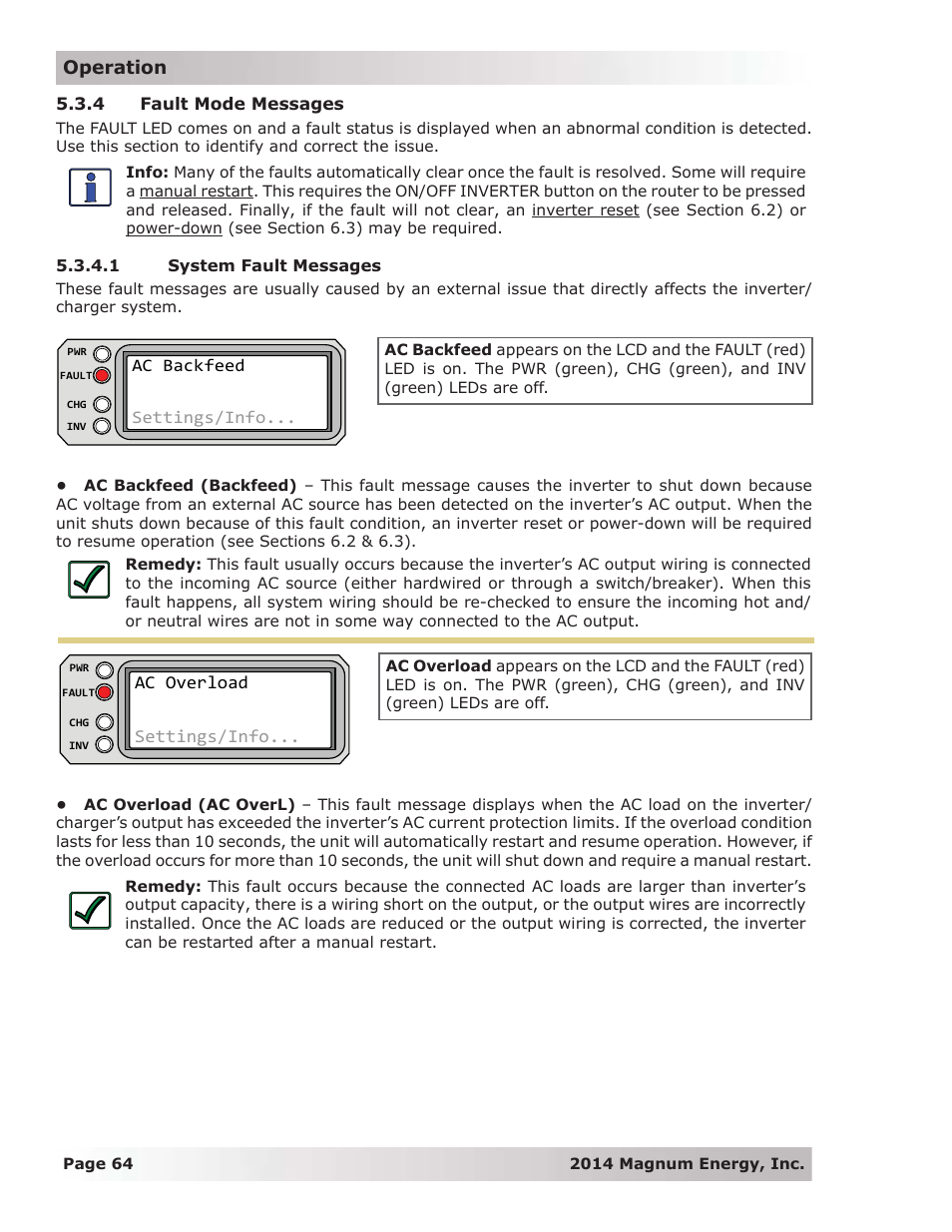 4 fault mode messages, 1 system fault messages | Magnum Energy ME-RTR Router User Manual | Page 72 / 135