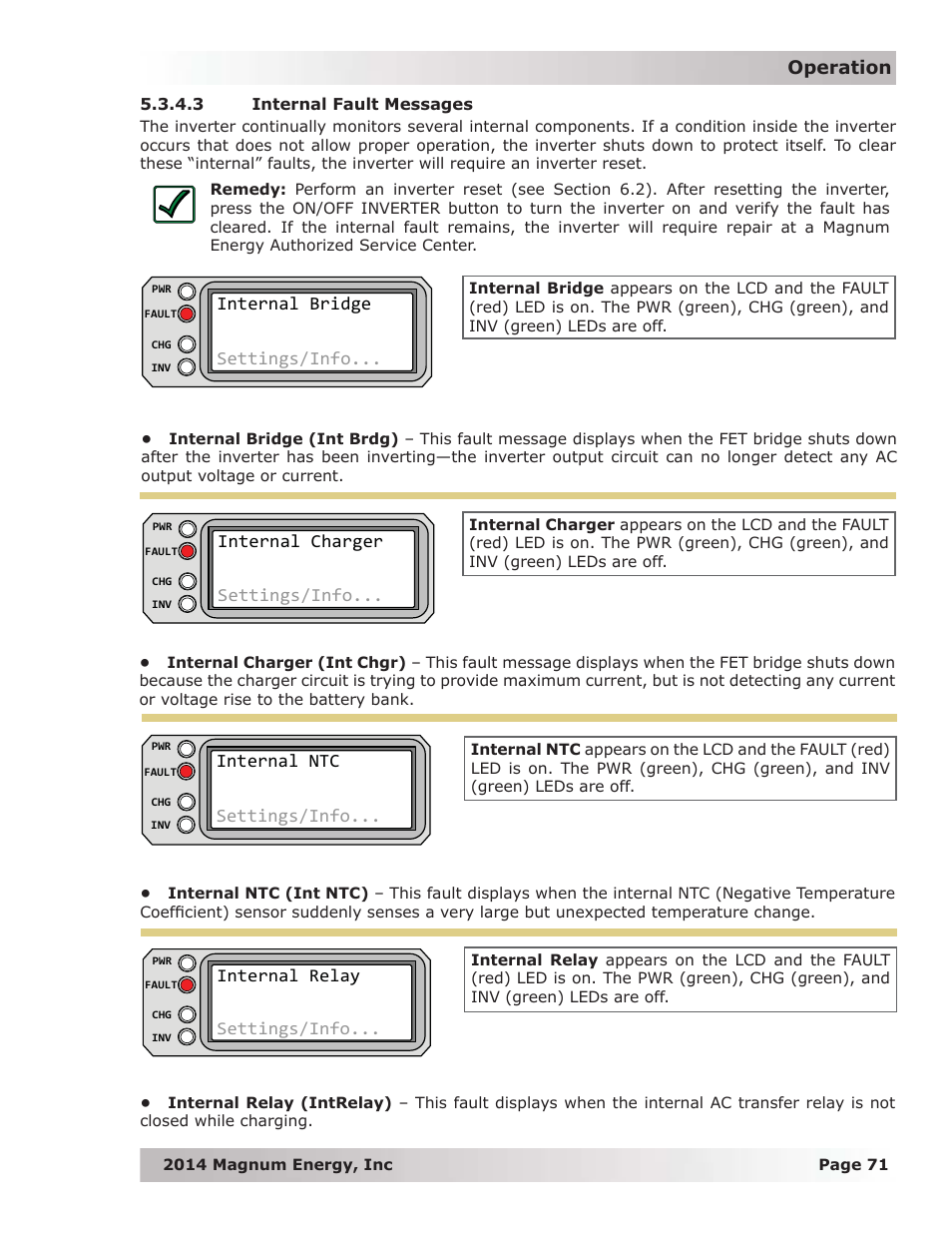3 internal fault messages | Magnum Energy ME-RTR Router User Manual | Page 79 / 135
