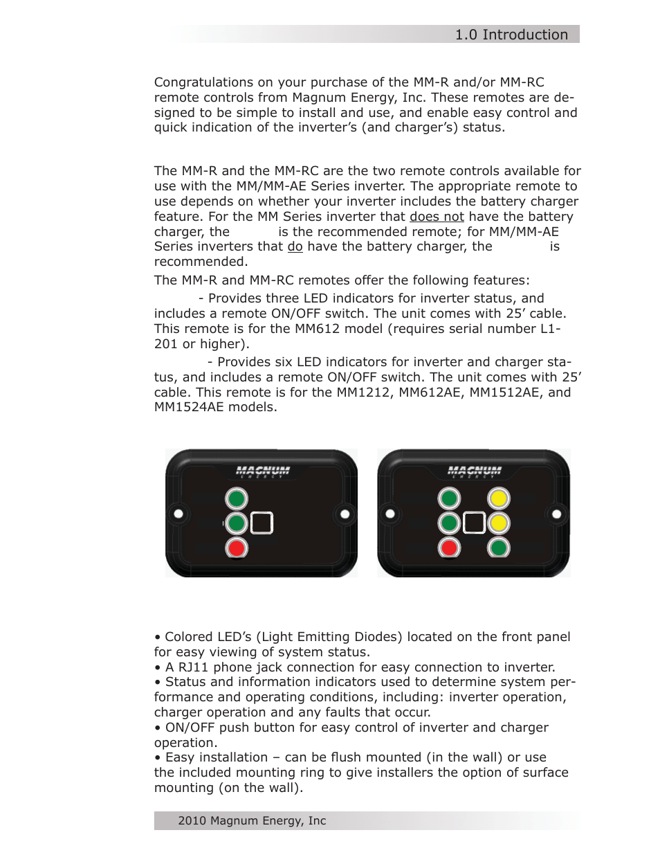 M m -r m m -r c, 0 introduction, Remotes available | Basic features | Magnum Energy MM-R Remote User Manual | Page 5 / 16