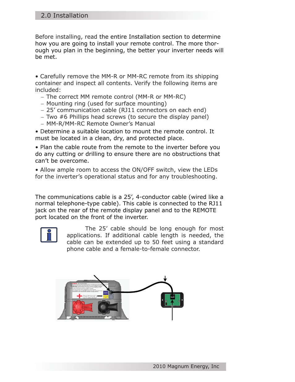 0 installation | Magnum Energy MM-R Remote User Manual | Page 6 / 16